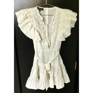 NWT Eilly Bazar Womens White Lace Trim Butterfly Sleeve Mini Dress Size XS